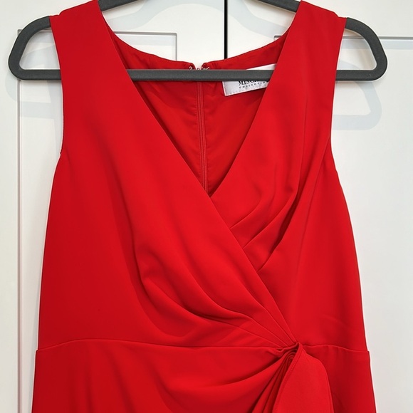 Badgley Mischka Red Poppy V-Neck Crepe Wrap Cocktail Dress Medium - Picture 5 of 15